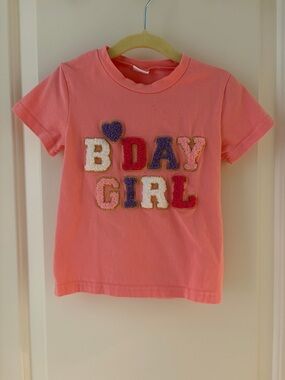Amazon Pink Short Sleeve Tee with Chenille 'BDAY GIRL' Letters